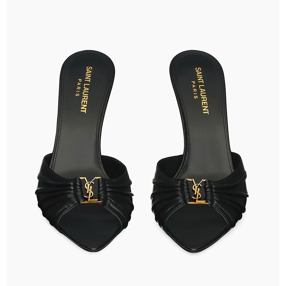 Saint Laurent Babylone 90 Nappa Sugar Leather YSL Logo Mules Black Nero 37.5 7.5 - Picture 13 of 13